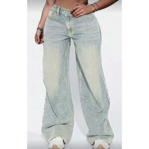 SHEIN Vintage Washed Loose Asymmetrical Waist Straight Leg Jeans